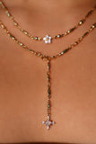 18K Real Gold Plated Diamond Cross Lariat Necklace