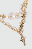 18K Real Gold Plated Double Layer Star Pearls Necklace