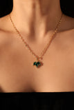 18K Gold Stainless Steel Green Gem Maple Leaves Necklace