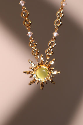 18K Real Gold Plated Green Opal Sun Necklace