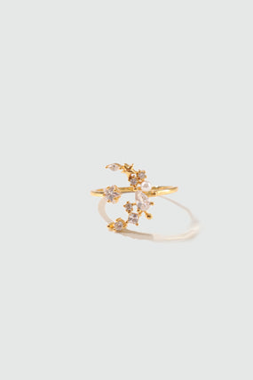 14K gold-plated adjustable ring with a crescent moon, star and zirconia diamonds