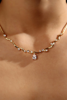 18K Real Gold Plated Diamond Spiral Drop Necklace