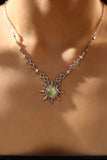 Platinum Plated Green Opal Sun Necklace