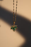 18K Gold Stainless Steel Green Gem Maple Leaves Necklace