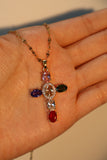 18K Gold Stainless Steel Color Gemstones Cross Necklace