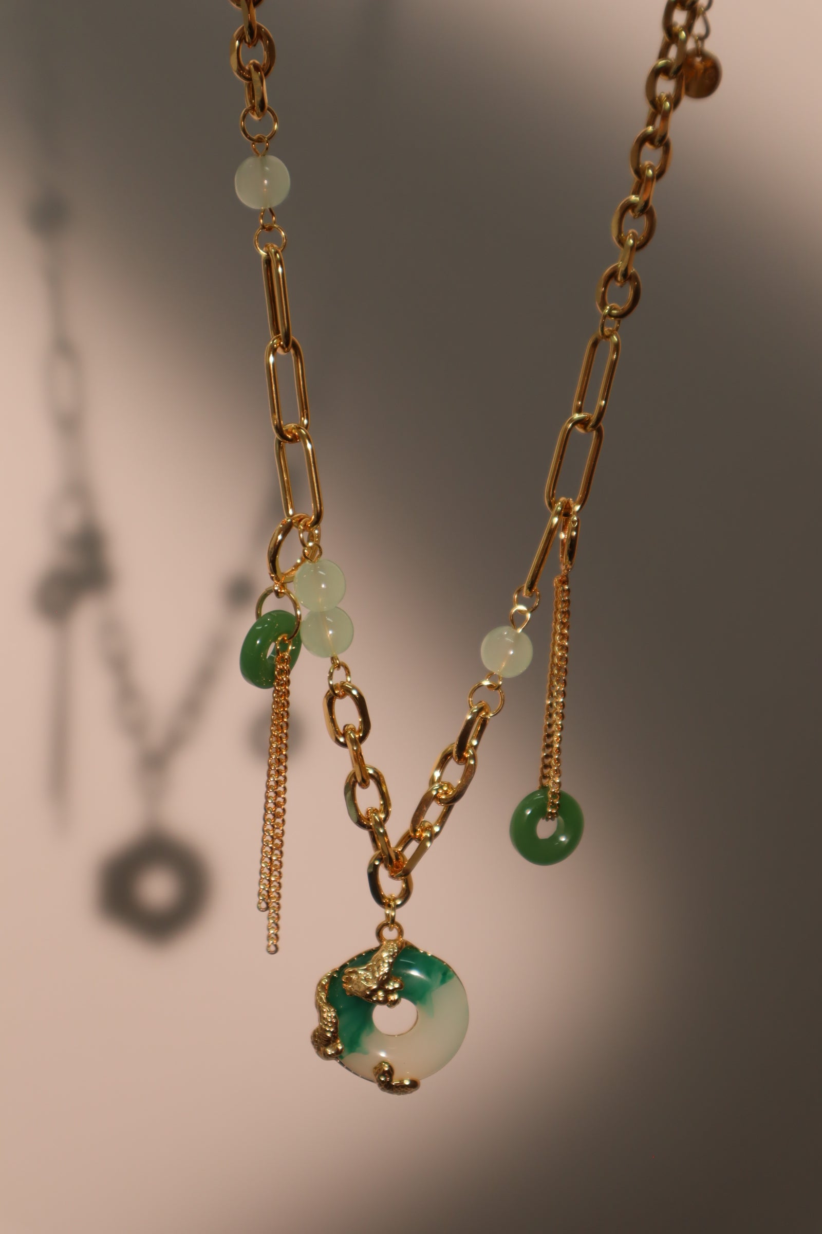 18K Real Gold Plated Jade Dragon Necklace  (EARRINGS INCLUDED)
