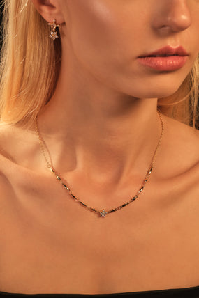 18K Real Gold Plated Diamond Flower Necklace