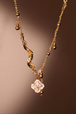 18K Real Gold Plated Lucky Leaf Shell Pearls Spiral Necklace