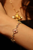 14K Real Gold Plated Pink Lucky Leaf Bracelet
