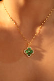 18K Gold Stainless Steel Diamond Jade Clover Necklace