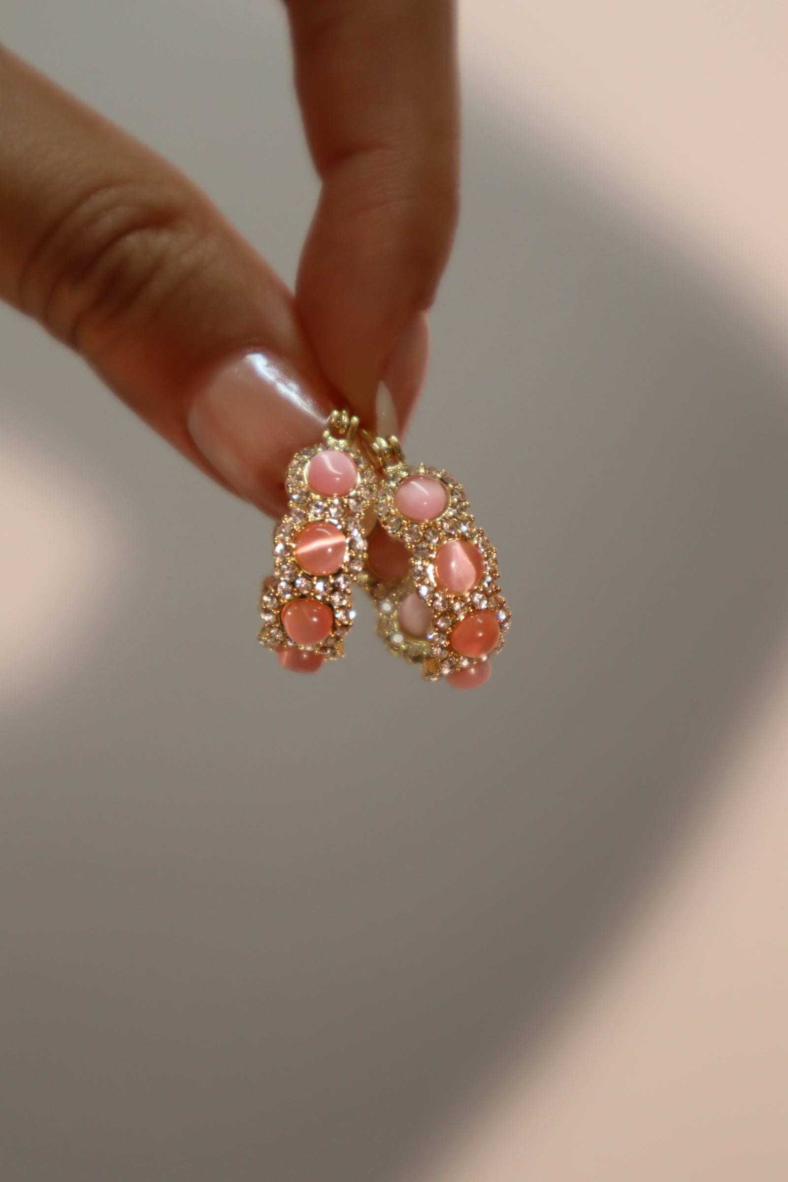 14K Real Gold Plated Pink Gem Hoop Earrings