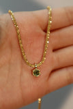 18K Real Gold Plated Green Gem Shimmer Necklace