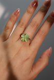 14K Real Gold Plated Spinning Jade Clover Ring