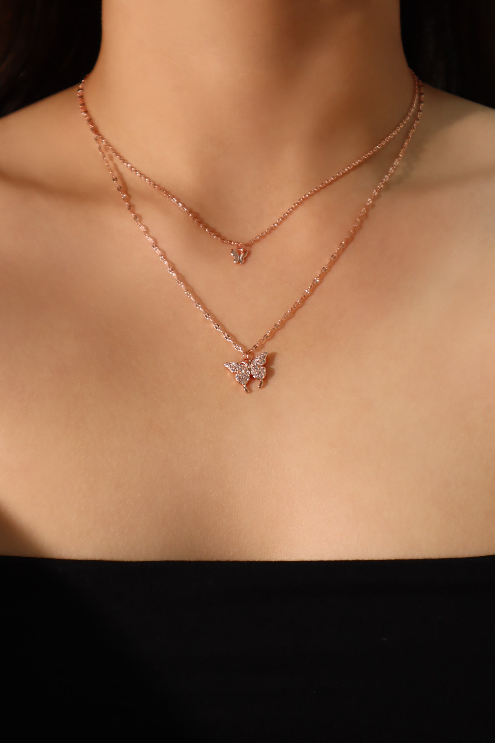 18K Rose Gold Plated Butterfly Thin Layer Necklace
