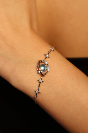 Platinum Plated Moonstone Saturn Star Bracelet