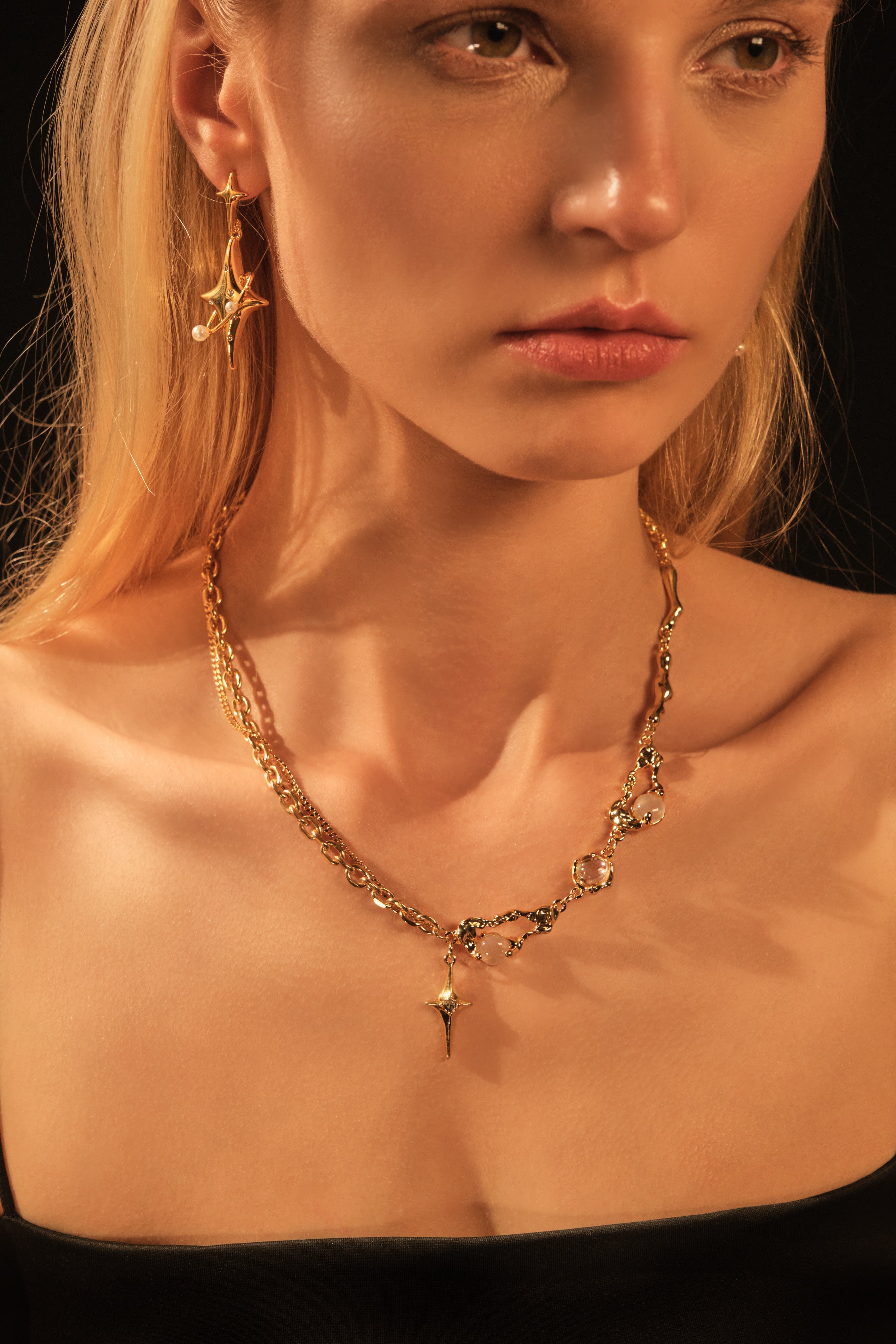 18K Real Gold Plated Saturn Pearls Earrings