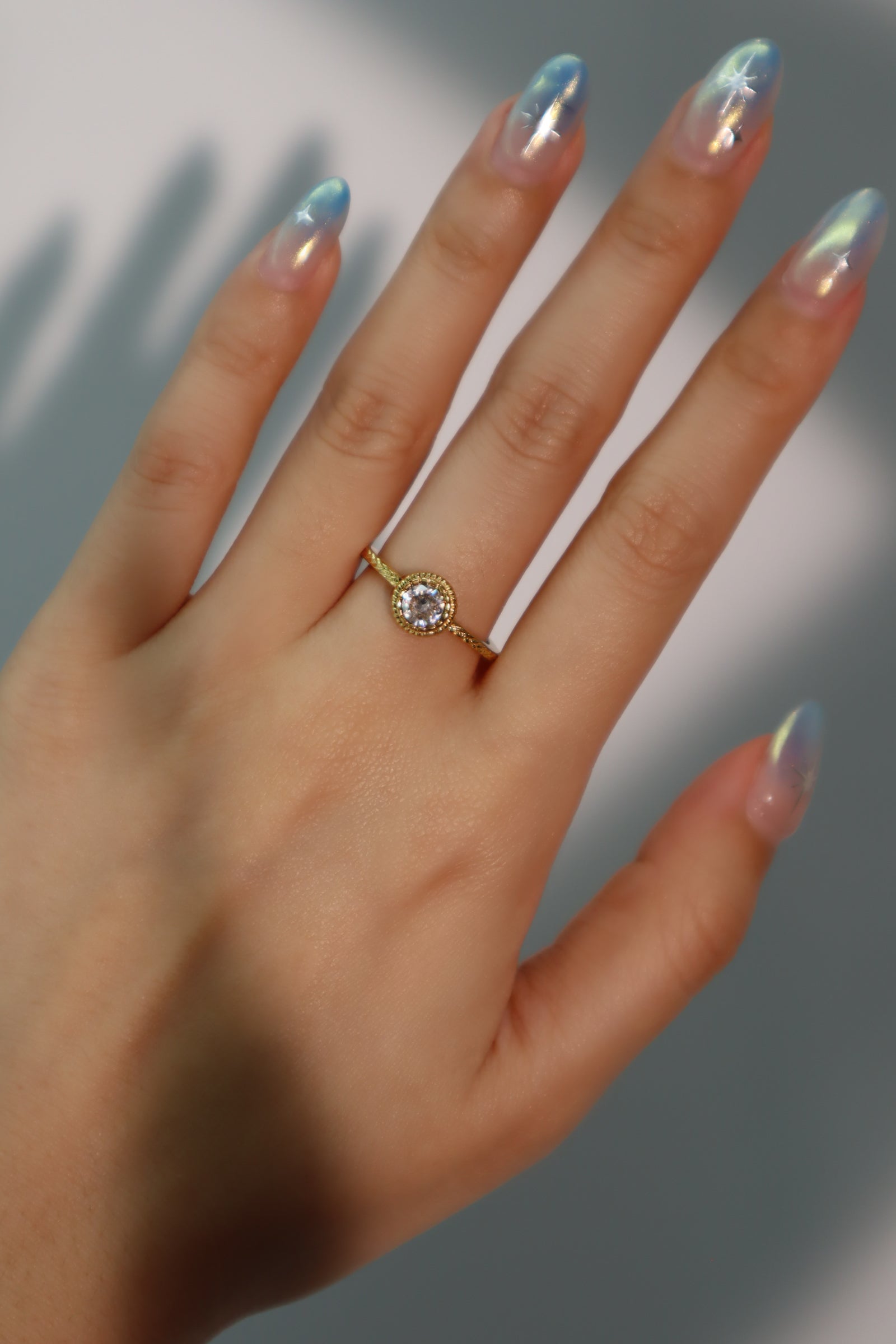 18K Gold Stainless Steel White Gemstone Ring