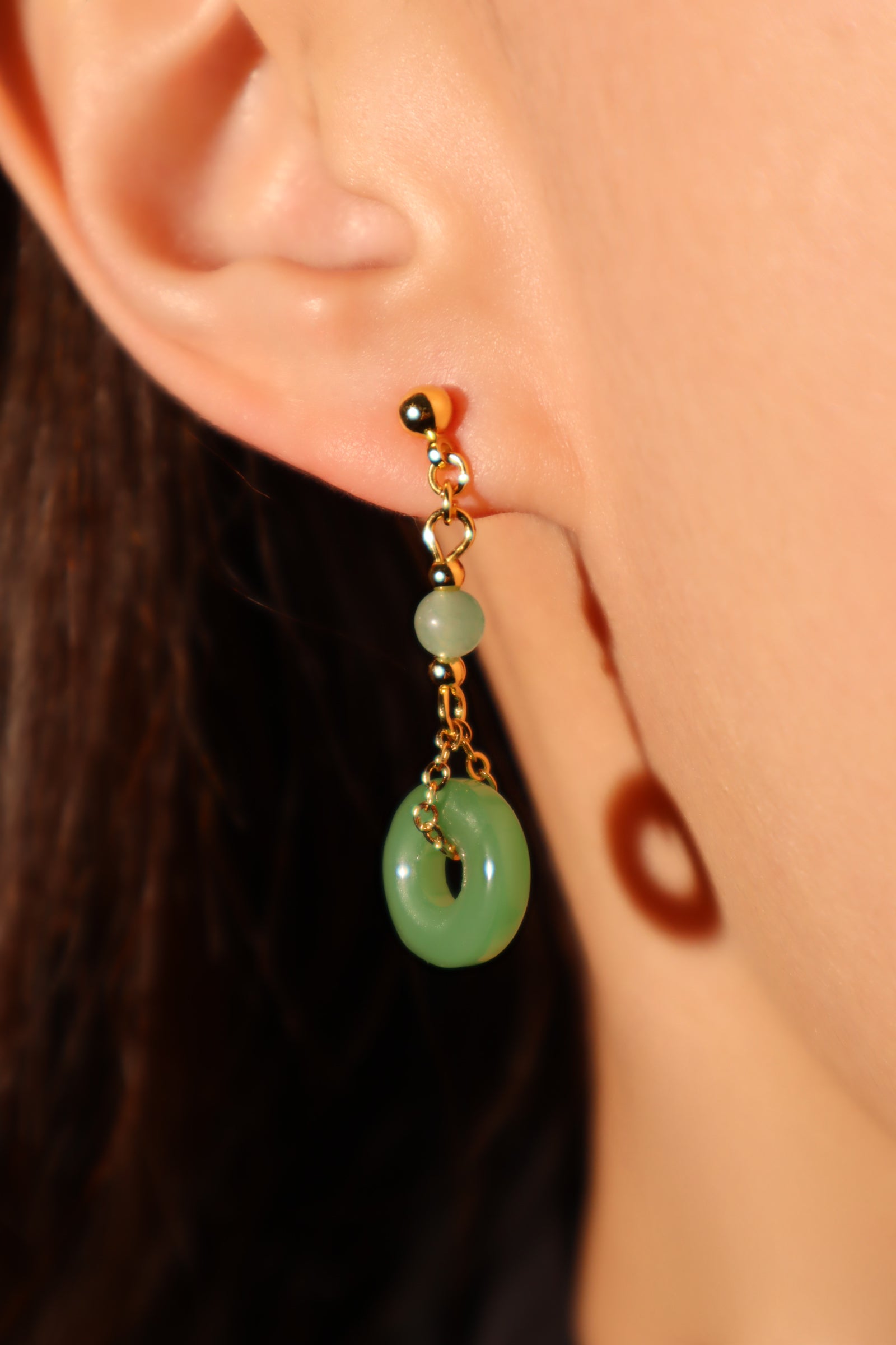 18K Real Gold Plated Jade Hoop Dangle Earrings