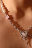 Pink Heart Bow Necklace
