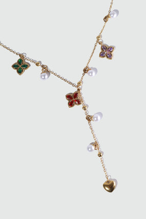 18K Gold Stainless Steel Color Lucky Leaf Pearls Necklace