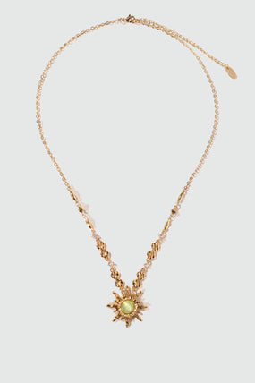 18K Real Gold Plated Green Opal Sun Necklace
