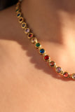 18K Gold Stainless Steel Color Gems Necklace