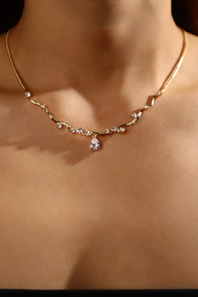 18K Real Gold Plated Diamond Spiral Drop Necklace