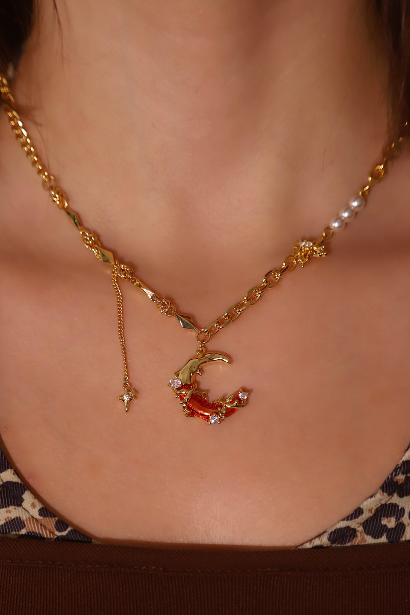 18K Real Gold Plated Red Moon Pearls Necklace