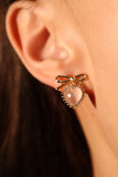14K Real Gold Plated Pink Gem Bow Heart Earrings