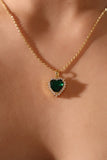18K Real Gold Plated Green Gem Heart Necklace