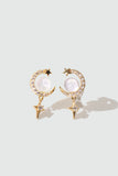 14K Real Gold Plated  Moonstone Moon Star Dangle Earrings