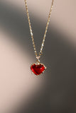 18K Real Gold Plated Red Gem Heart Necklace