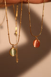 18K Real Gold Plated Stainless Steel Pink Opal Pendant Necklace