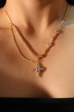18K Real Gold Plated Blue Cross Purple Gem Star Necklace