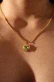18K Real Gold Plated Diamond Green Gem Heart Necklace