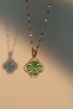 18K Gold Stainless Steel Diamond Jade Clover Necklace