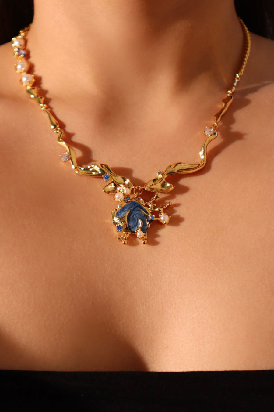 White and Mint Green Agates, Shell Pearls Necklace Set