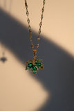 18K Gold Stainless Steel Green Gem Maple Leaves Necklace