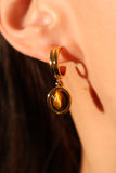 18K Real Gold Plated Tigerite Brown Gem Earrings