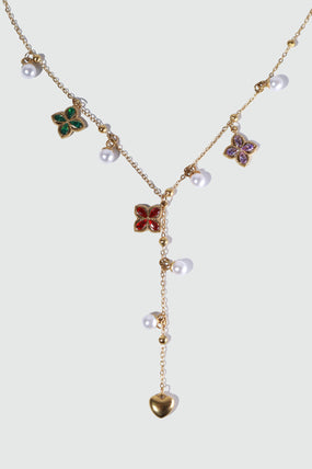 18K Gold Stainless Steel Color Lucky Leaf Pearls Necklace