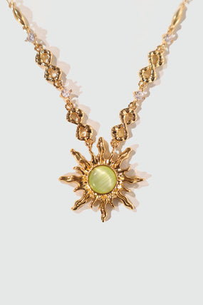 18K Real Gold Plated Green Opal Sun Necklace