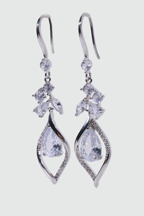 Platinum Plated Diamond Droplet Dangle Earrings