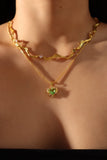 18K Real Gold Plated Diamond Green Gem Heart Necklace