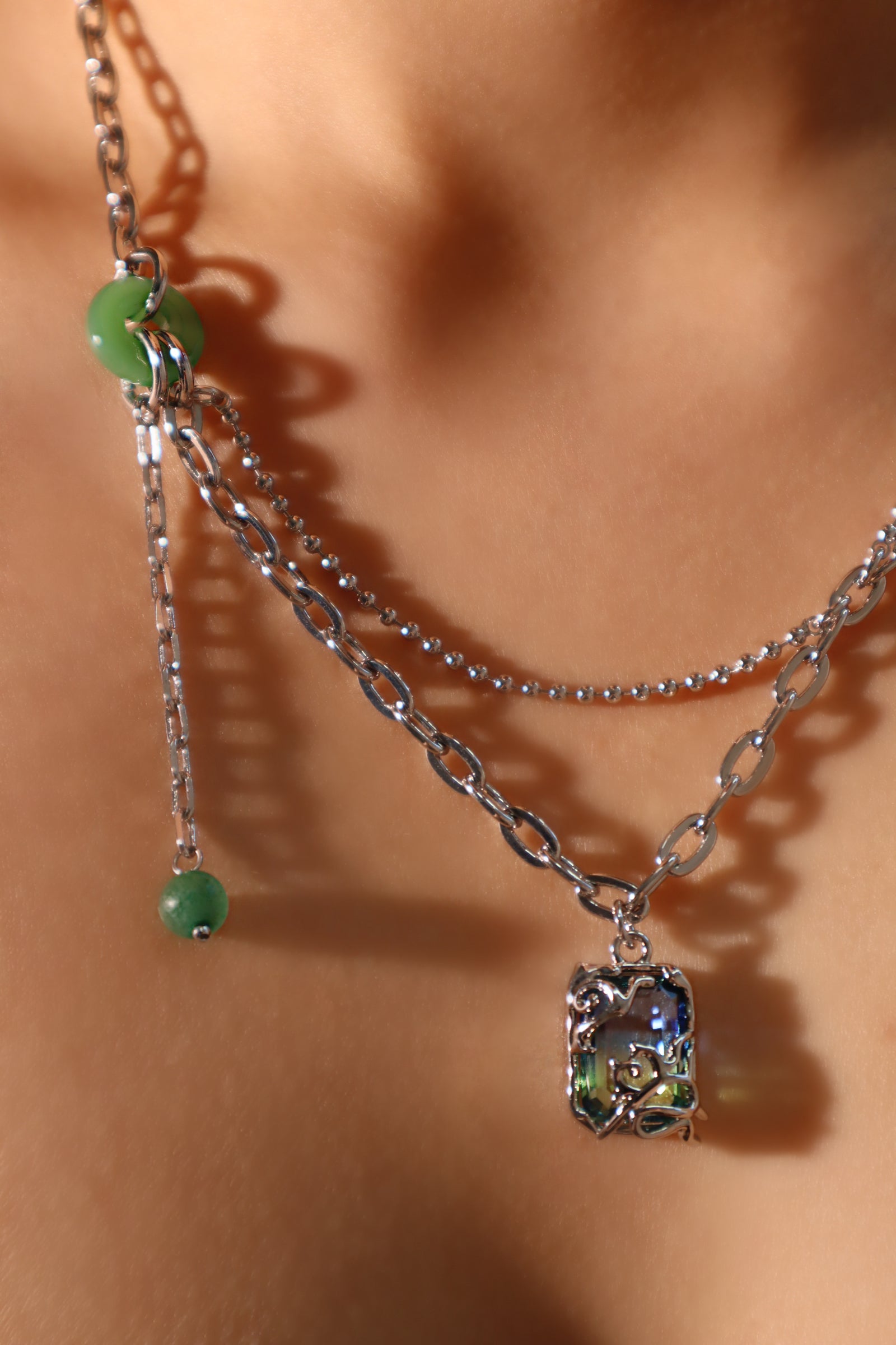 Platinum Plated Gradient Jade Necklace