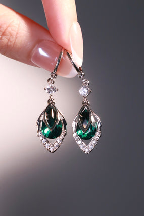 Platinum Plated Green Gem Droplet Earrings