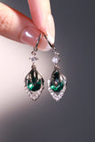 Platinum Plated Green Gem Droplet Earrings