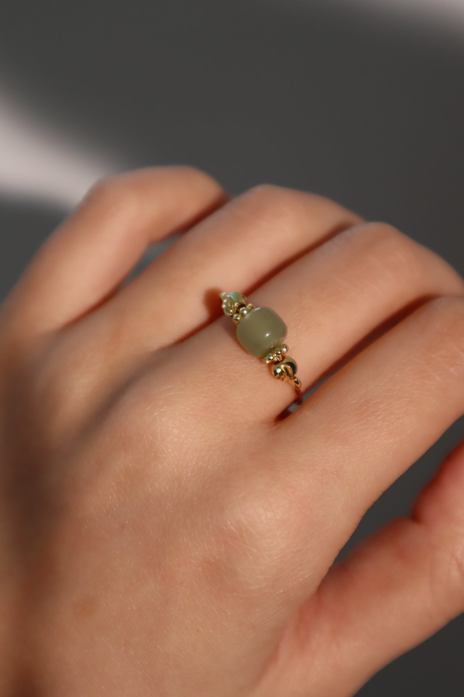 18K Real Gold Plated Jade Chain Ring