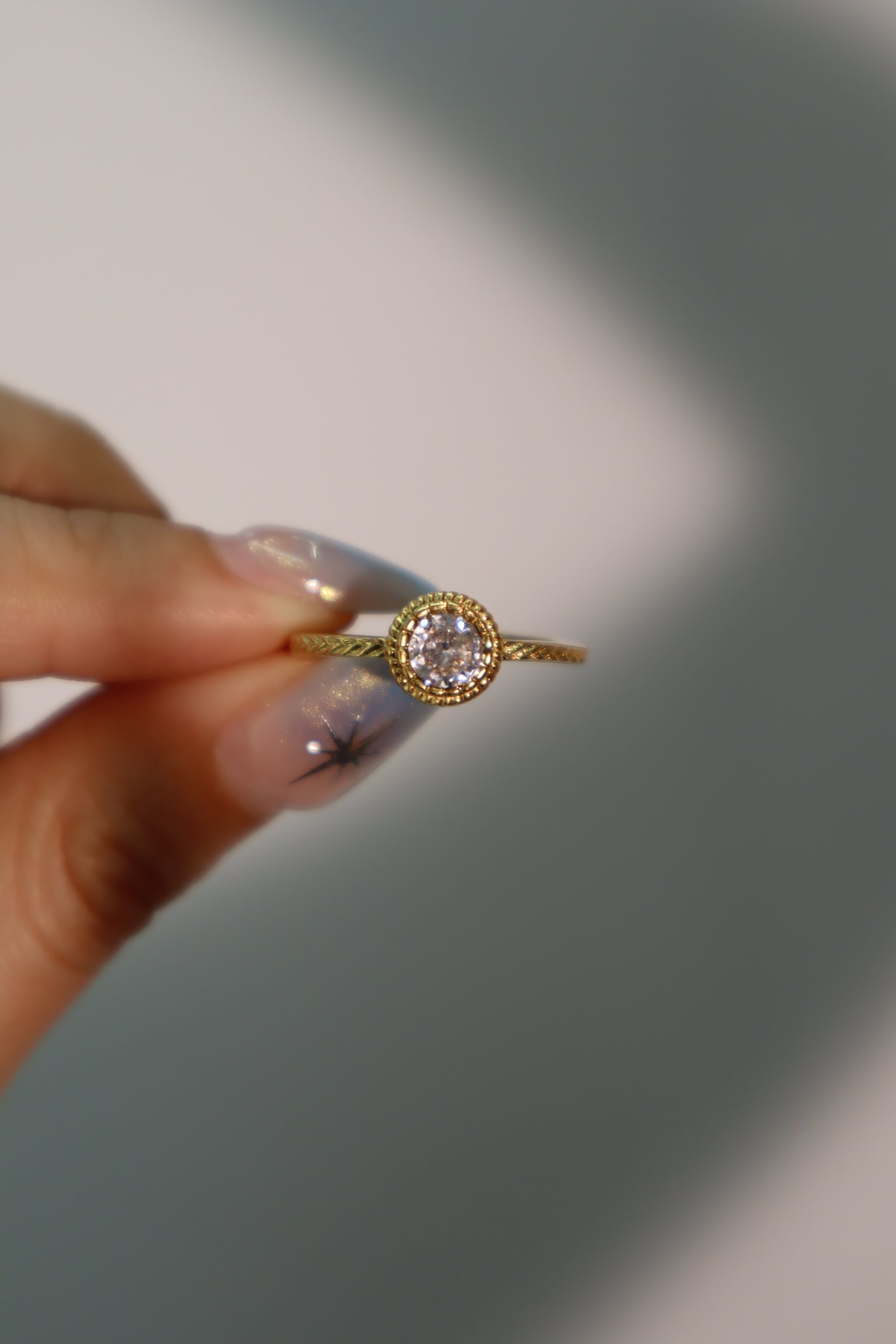 18K Gold Stainless Steel White Gemstone Ring