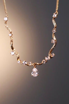 18K Real Gold Plated Diamond Spiral Drop Necklace