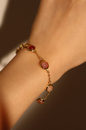 Gold-plated bracelet with multi-color zirconia moonstones on a dainty chain